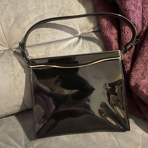 Classic Vintage “After Five” black handbag with brass hardware in good condition